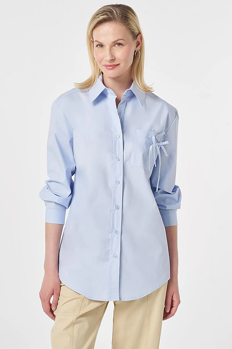 100% Cotton Bow-Detail Blouse Blue