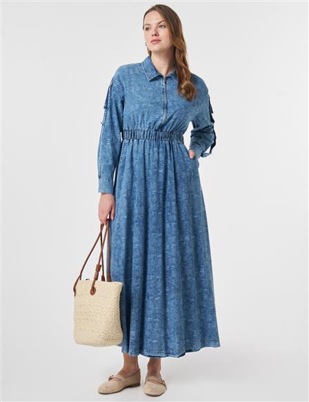 Sport Stitch Detailed Denim Dress Blue
