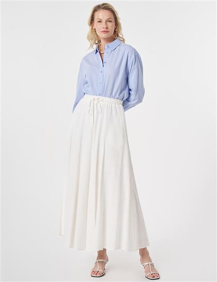 Crinkled Flared Skirt Off White