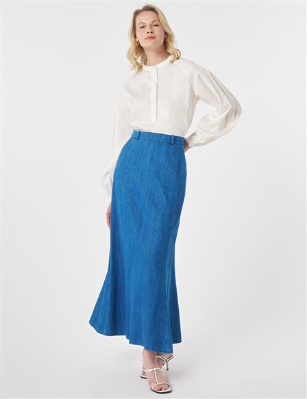 High-Waisted Denim Skirt Blue