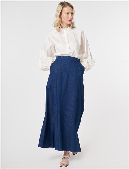 High-Waisted Denim Skirt Indigo