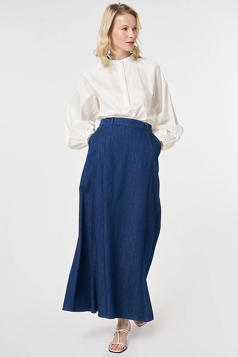 High-Waisted Denim Skirt Indigo