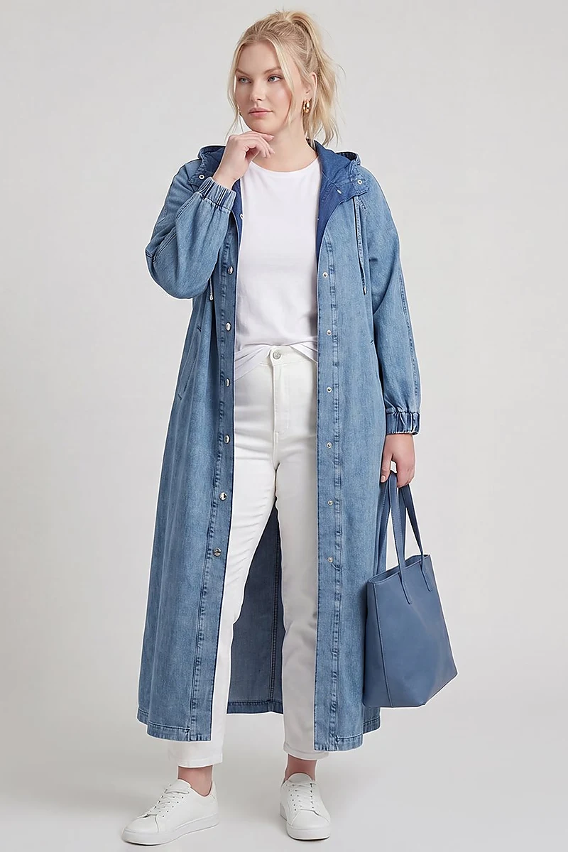 Hooded Denim Throw-On Jacket Blue