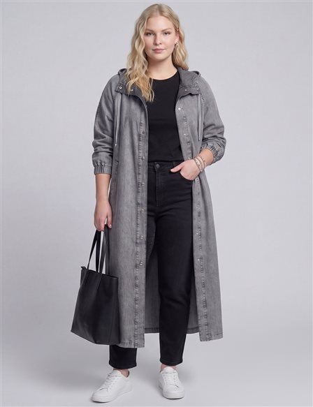 Kapüşon Detaylı Denim Giy Çık Antrasit