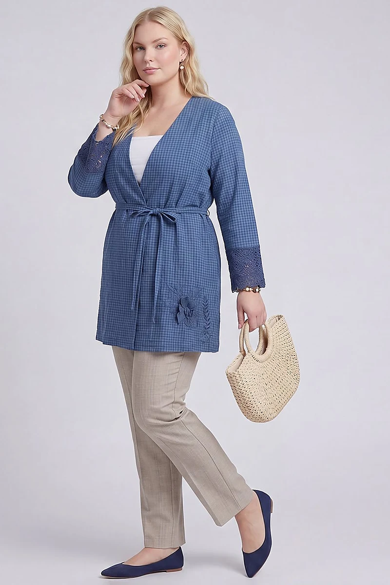 Belted Textured Throw-On Indigo