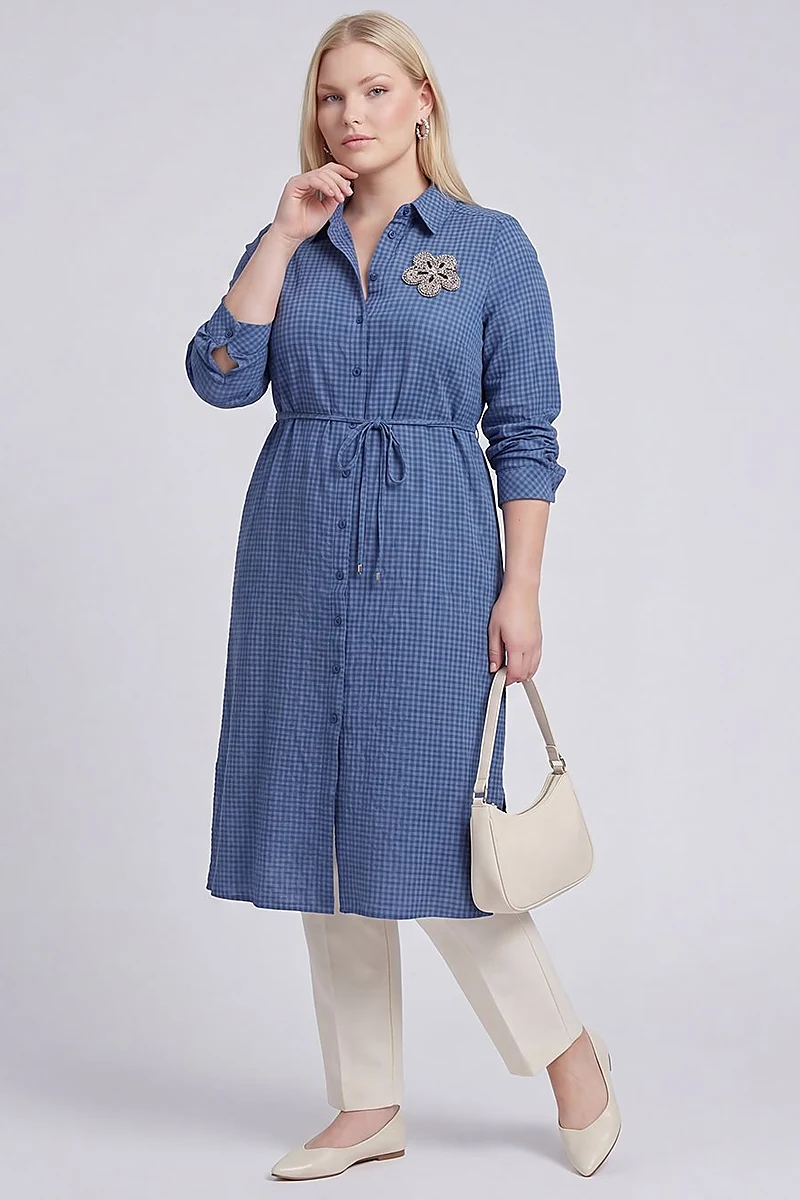 Embroidered Textured Tunic Indigo