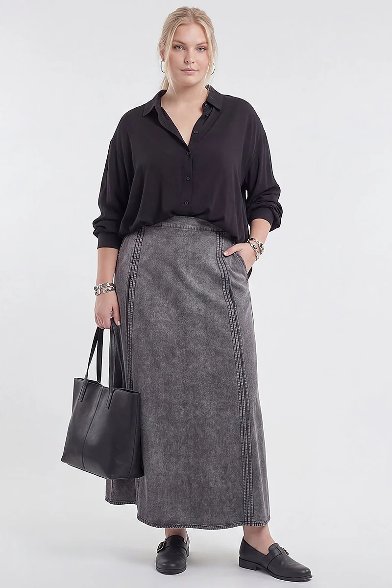 Stitch Detail Denim Skirt Anthracite