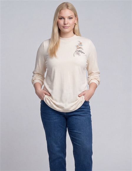 Crew Neck Knitted Tunic Cream