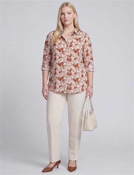 Leaf Print Cotton Viscose Tunic Brown