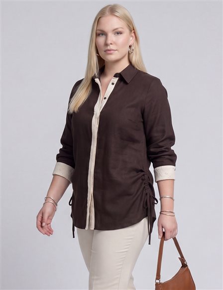 Embroidered Trim Lyocell Tunic Dark Brown