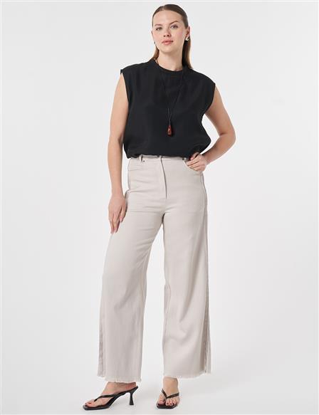Dikiş Detaylı Non Denim Pantolon Açık Gri