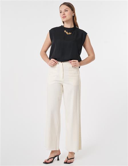 Dikiş Detaylı Non Denim Pantolon Ekru 