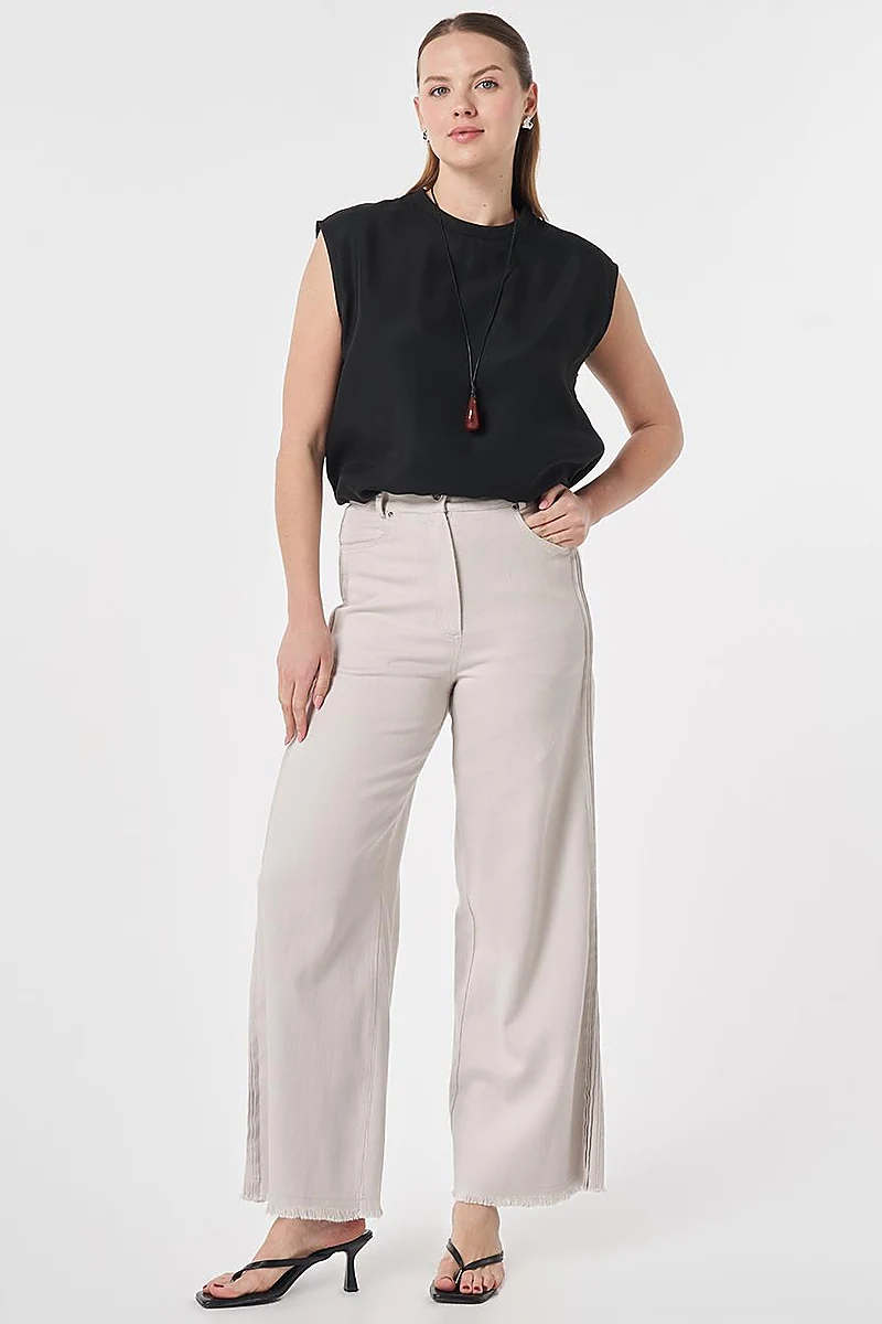 Stitch Detailed Non-Denim Pants Light Grey