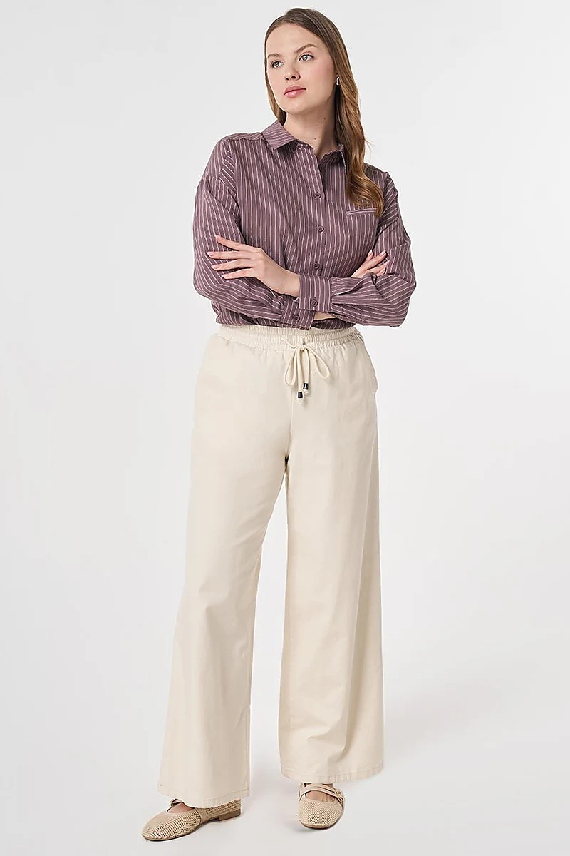 Elastic Waist Relaxed Fit Pants Cream