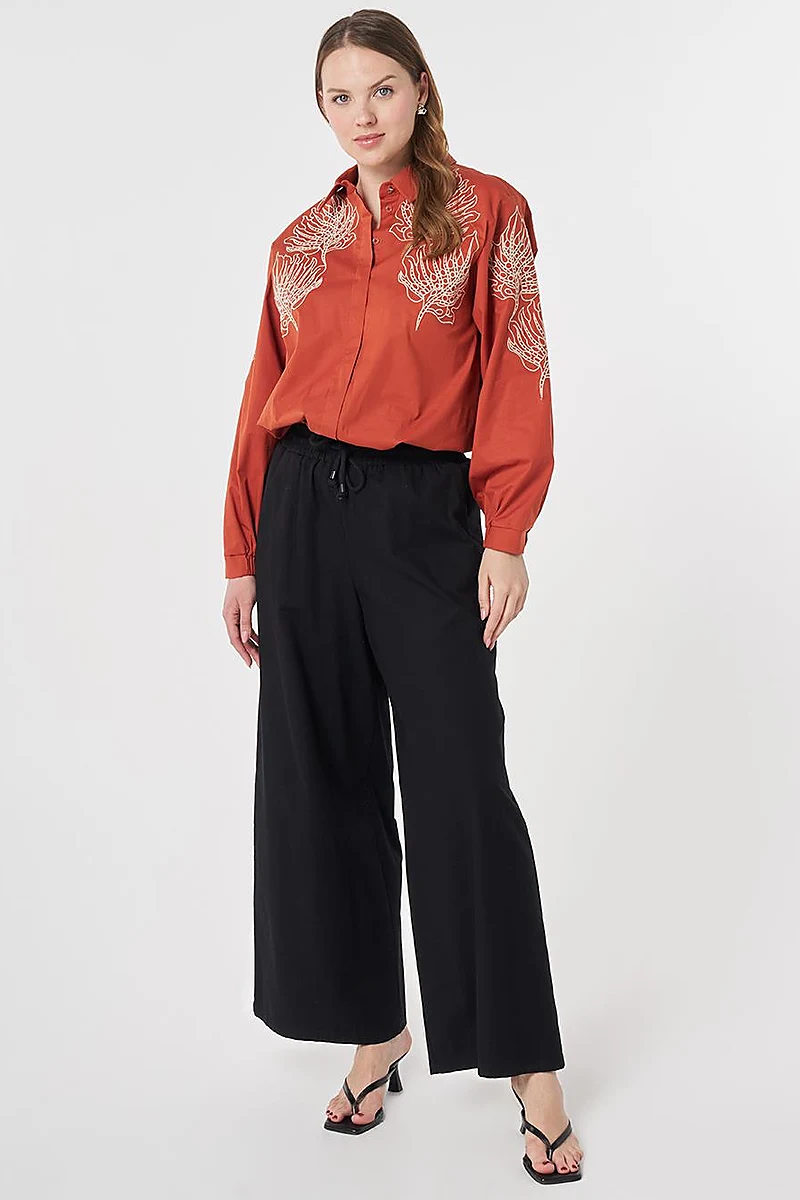 Elastic Waist Relaxed Fit Pants Black