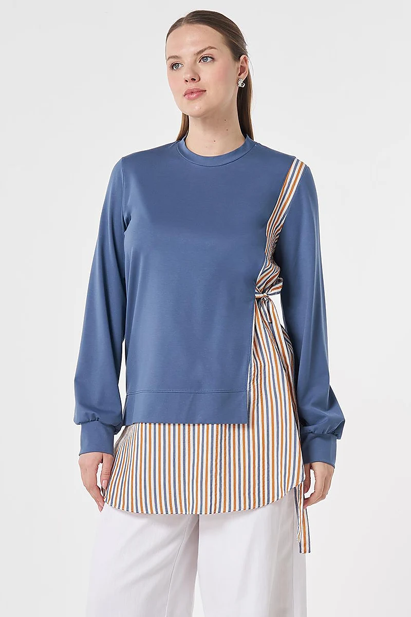 Shirt-Detail Rayon Sweatshirt Indigo