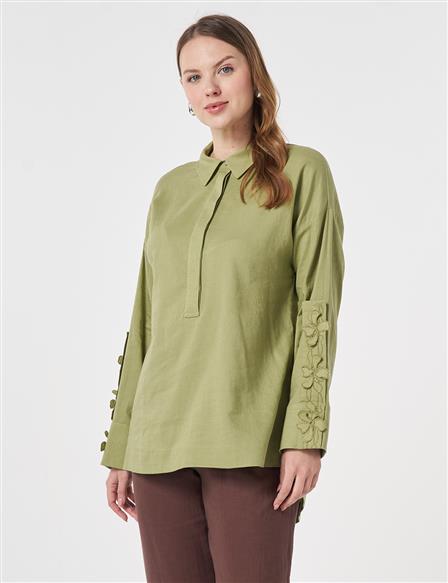 Patı Gizli Keten Viskon Tunik Matcha Yeşili 