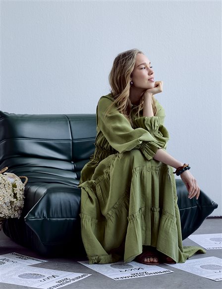 Ruffled Modal Dress Matcha Green