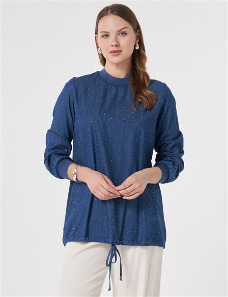 College Collar Denim Blouse Indigo