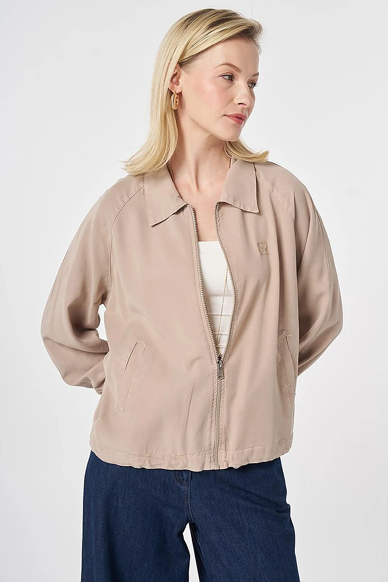 100% Lyocell Polo Collar Jacket Nude