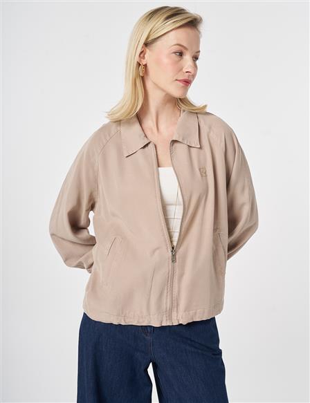 100% Lyocell Polo Collar Jacket Nude