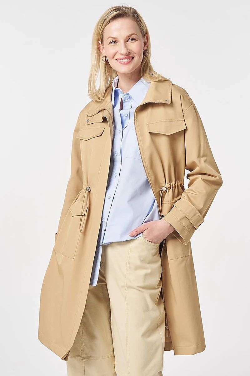Stand Collar Flap-Pocket Detail Coat Beige