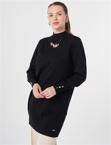 Turtleneck Basic Viscose Knit Tunic Black