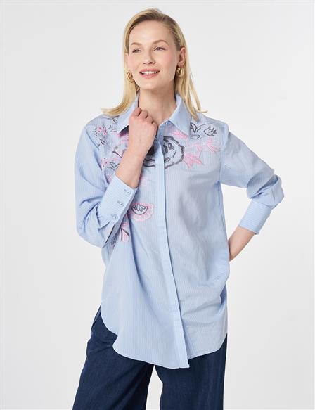 Wide Cuff Modal Tunic Light Air Force Blue