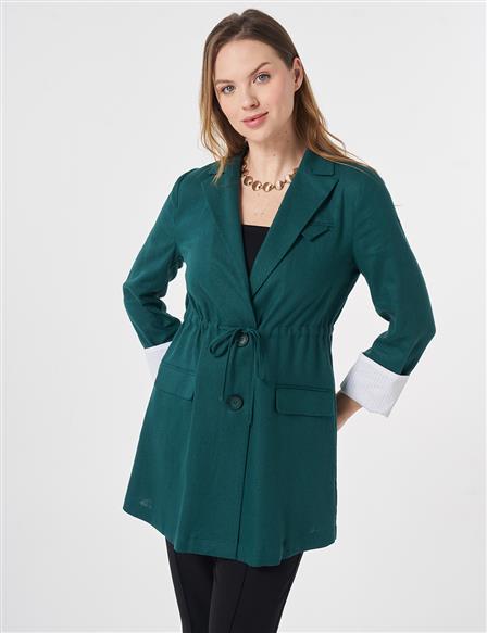 Waist-Gathered Blazer Jacket Pine Green