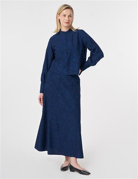 Patterned Skirt Set Indigo