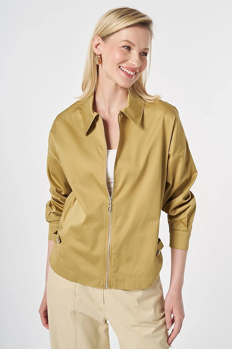100% Cotton Zip-Closure Blouse Olive Green
