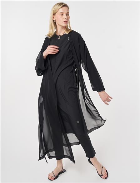 Gathered Chiffon Pareo Black