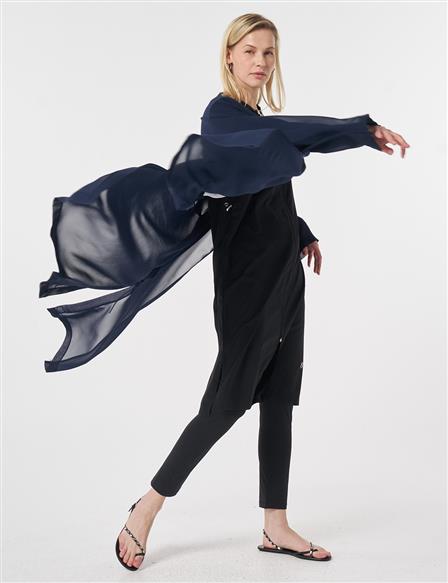 Gathered Chiffon Pareo Dark Navy