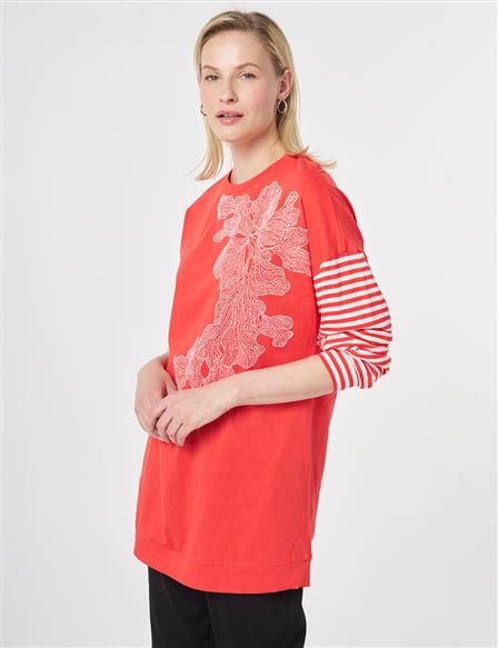 100% Cotton Embroidered Sweatshirt Red