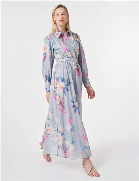 Floral Print Dress Light Air Force Blue