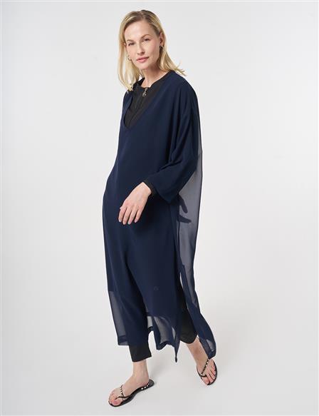 V-Neck Chiffon Pareo Dark Navy