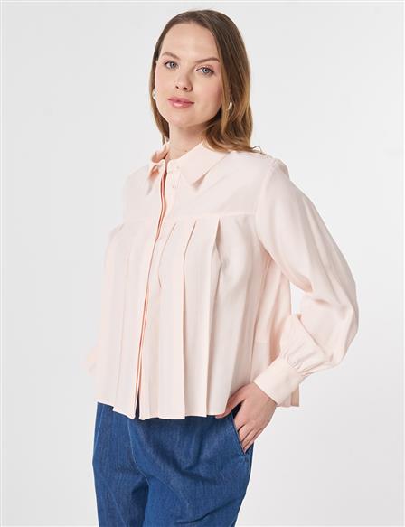 Pleated Modal Blouse Light Salmon