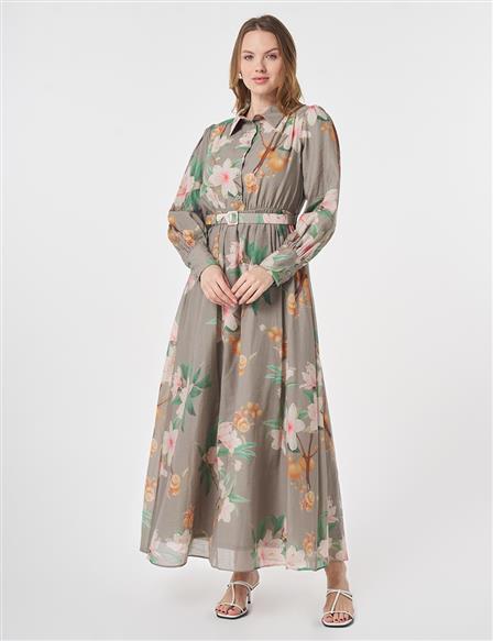 Floral Print Dress Moss Green