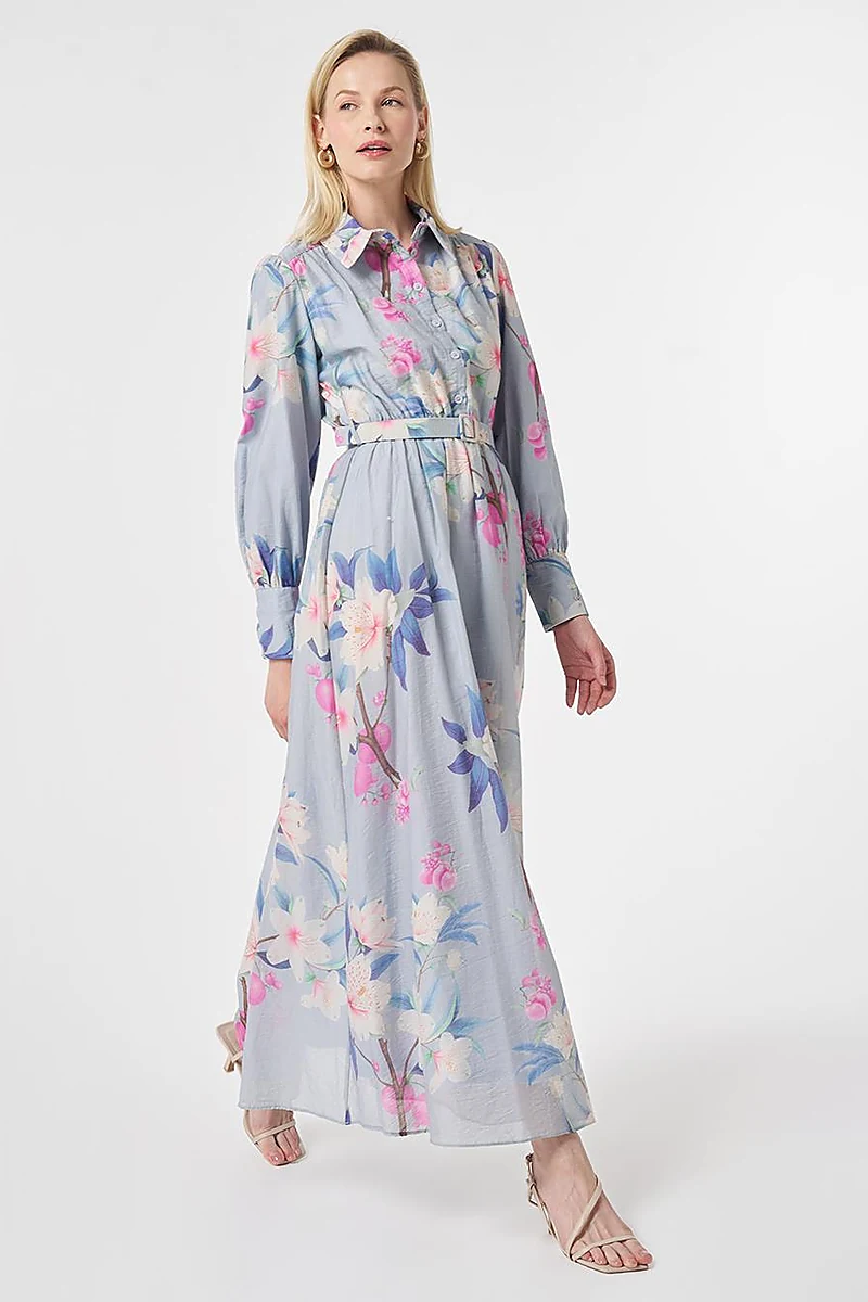 Floral Print Dress Light Air Force Blue