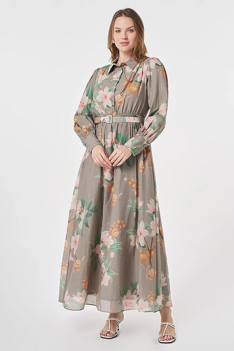 Floral Print Dress Moss Green