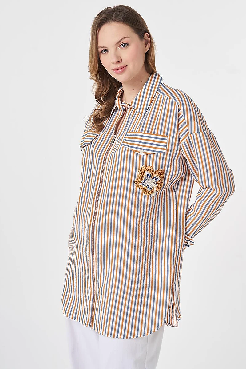 Embroidered Viscose Tunic Cinnamon