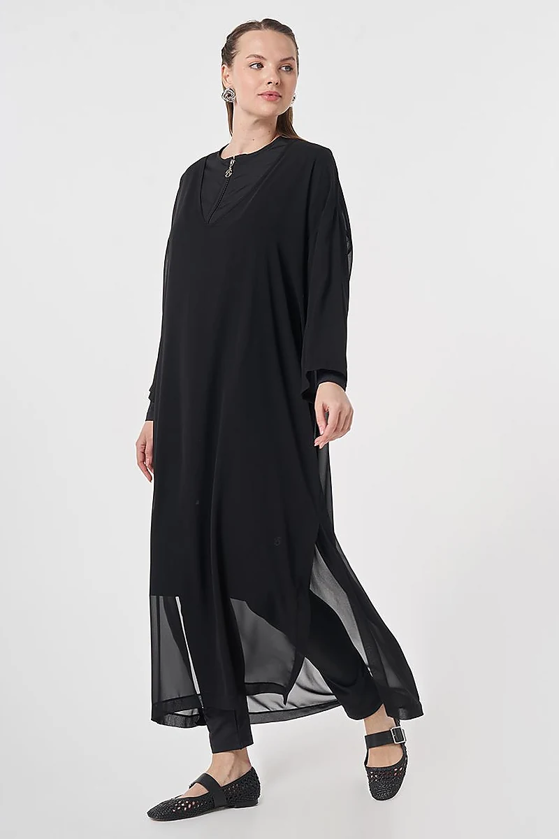 V-Neck Chiffon Pareo Black