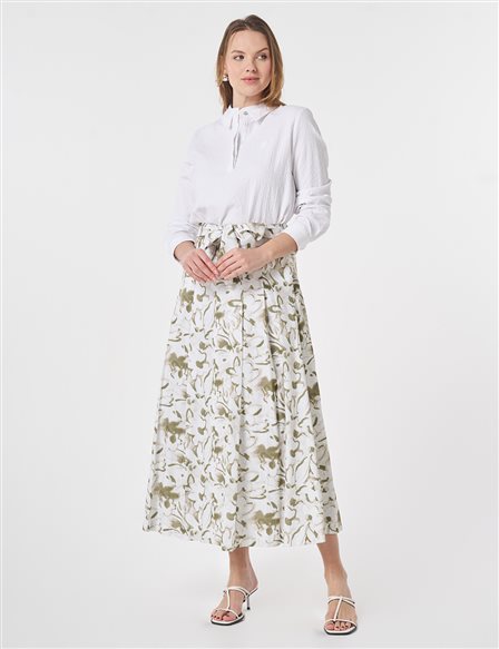 Belted Flared Skirt Matcha Green