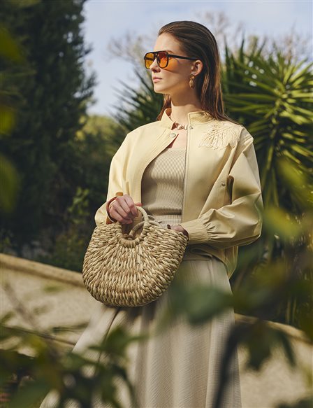 Embroidered Appliqué Short Jacket Light Yellow