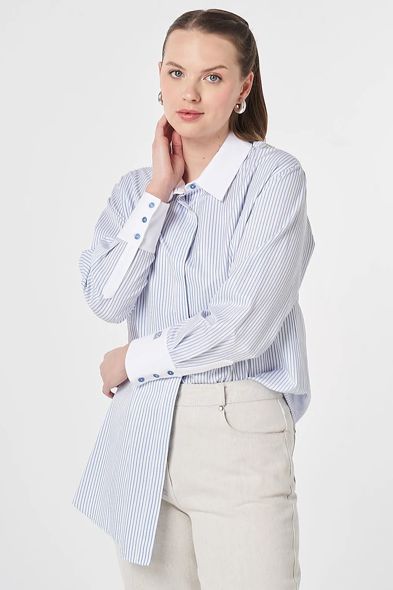 Wide-Cuffed Cotton Basic Tunic Optic White