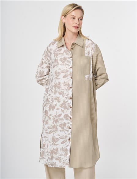 Fabric-Panelled Modal Tunic Stone