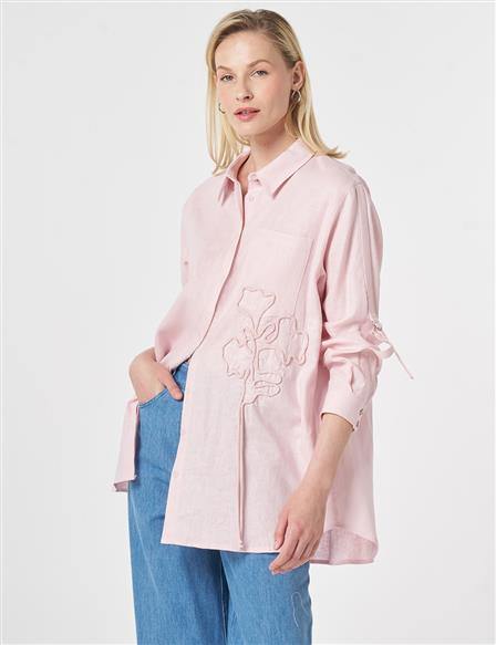 Embroidered Appliqué Linen Lyocell Tunic Powder Pink