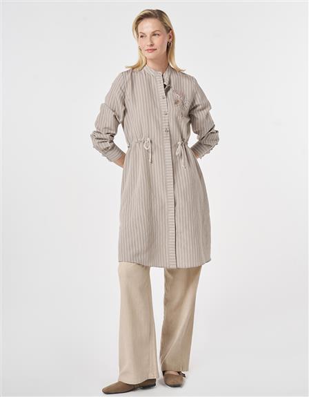 Band Collar Long Modal Tunic Dark Mink
