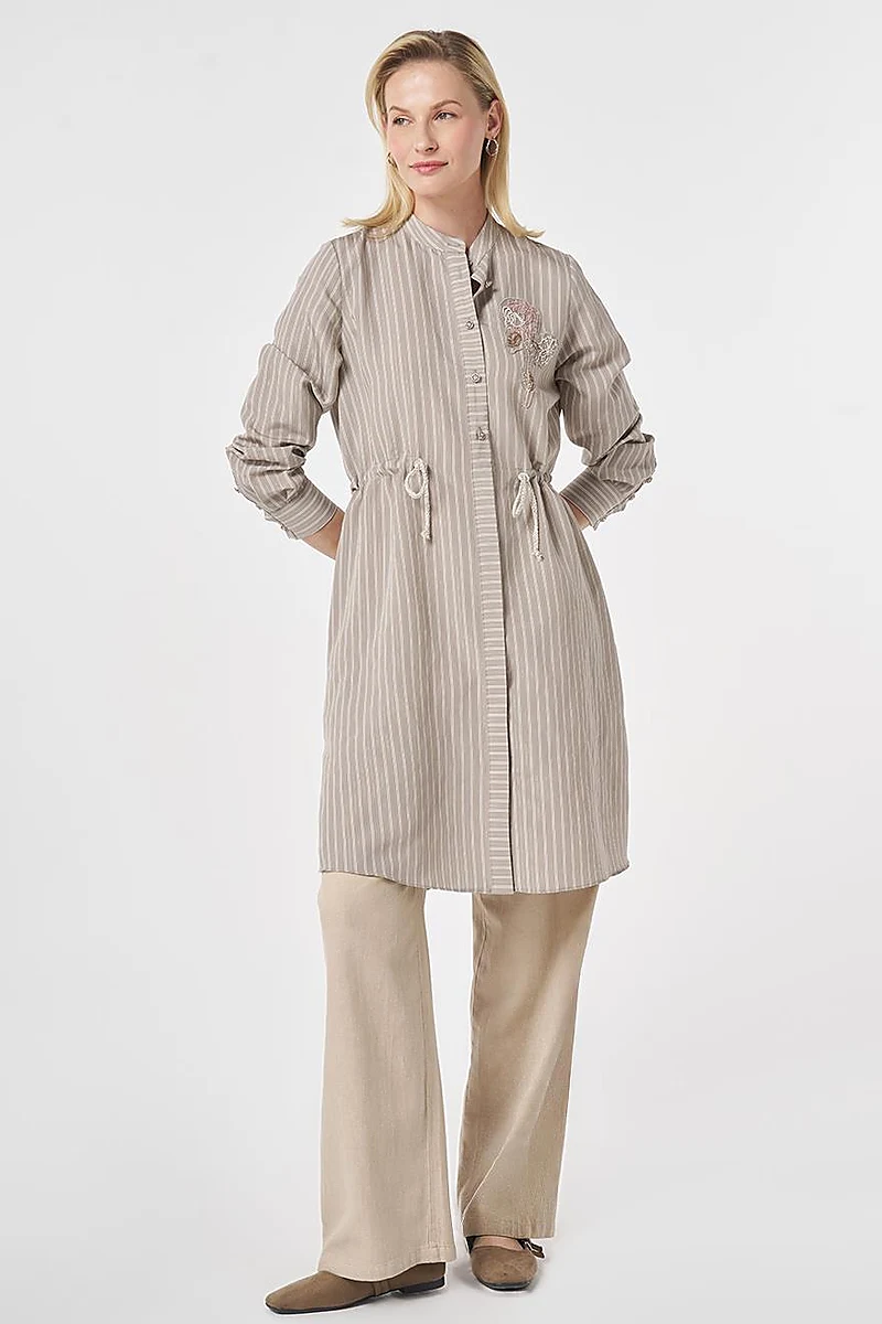 Band Collar Long Modal Tunic Dark Mink