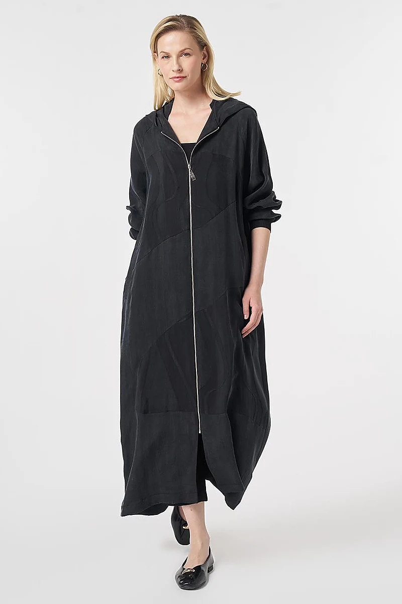 100% Lyocell Topstitched Hooded Outerwear Black